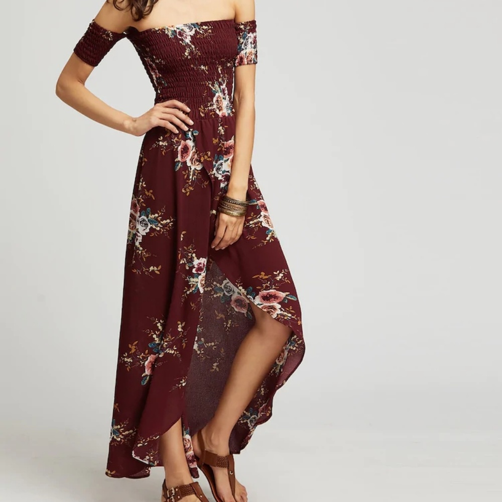 Burgundy Floral Print Dress